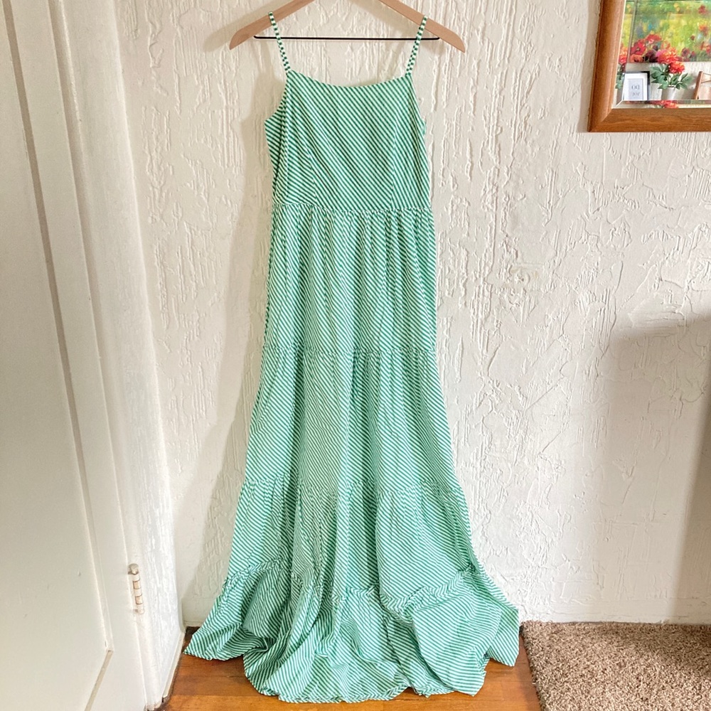 Long Tall Sally Green and White Striped Cotton Maxi Dress Size 4 Tall